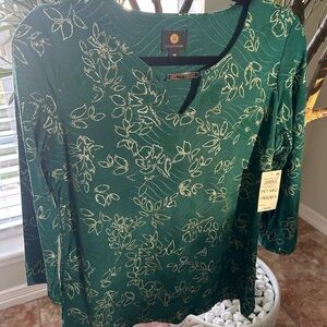 JM Collection Teal Floral Blouse